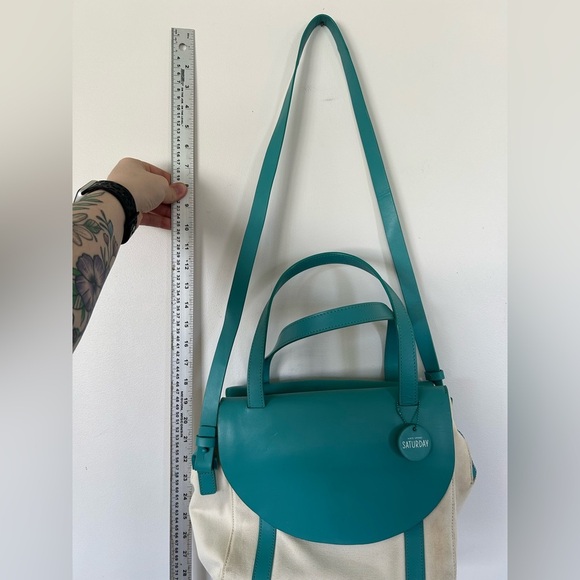 Aqua and Canvas Kate Spade Saturday Purse - Picture 2 of 12